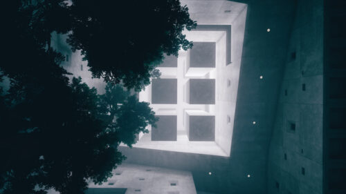 Minimalist Brutalist Architecture with Abstract Geometric Cubes PC Wallpaper