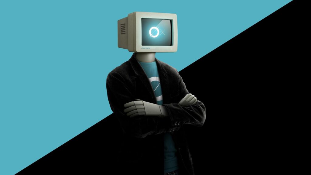 Abstract Robot with Computer Head Minimalist 4K Desktop Wallpaper