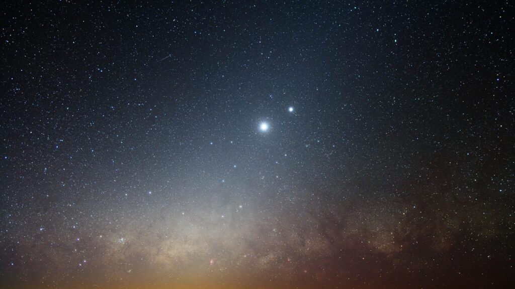 Stunning Night Sky with Bright Celestial Planets and Milky Way Galaxy Desktop Wallpaper