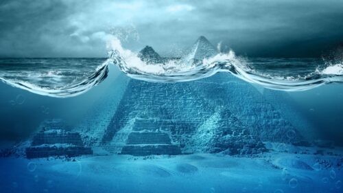 Submerged Egyptian Pyramids Underwater Fantasy Landscape 4K Desktop Wallpaper