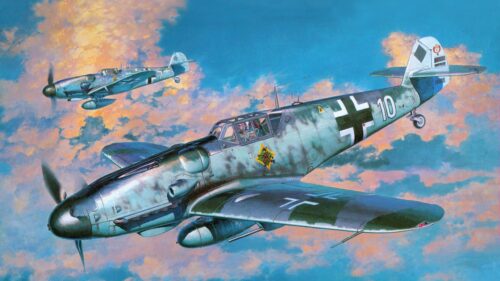 Messerschmitt Bf 109 Fighters in Flight 4K Desktop Wallpaper