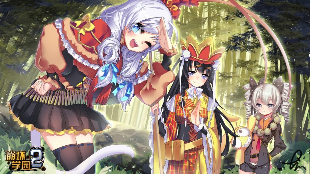 Anime Girls in Fantasy Forest Setting from Guns Girl Z PC Wallpaper