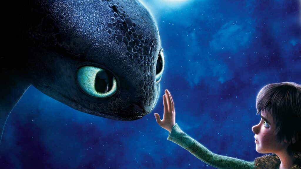 Toothless and Hiccup How to Train Your Dragon Touching Hands 4K Desktop Wallpaper