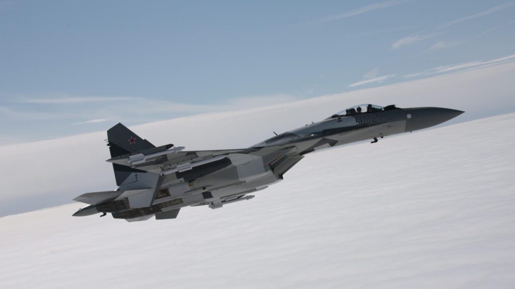 Russian Sukhoi Su-35S Fighter Jet Flying Above the Clouds Desktop Wallpaper