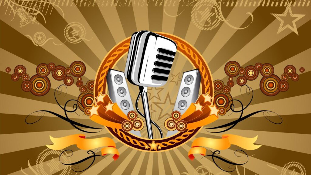 Retro Studio Microphone and Speakers Musical Performance 4K Desktop Wallpaper