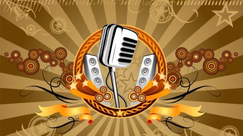 Retro Studio Microphone and Speakers Musical Performance 4K Desktop Wallpaper