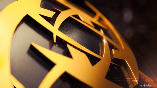 Abstract Golden Metallic 3D Logo Design Desktop Wallpaper