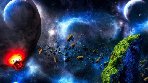 Cosmic Collision of Planets and Asteroids Space Scene 4K Wallpaper