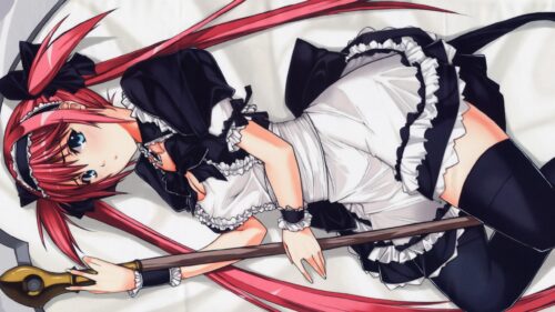 Anime Girl in Maid Outfit with Staff 4K Desktop Wallpaper