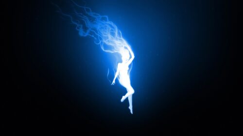 Ethereal Glowing Woman in Blue Smoke Abstract PC Wallpaper