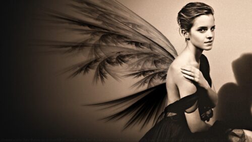 Emma Watson Angelic Fantasy Portrait in Sepia Tone Desktop Wallpaper