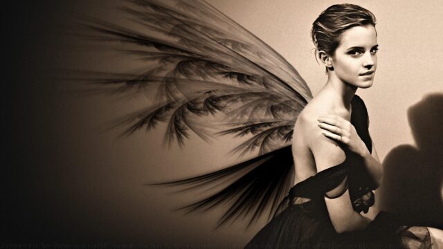 Emma Watson Angelic Fantasy Portrait in Sepia Tone Desktop Wallpaper