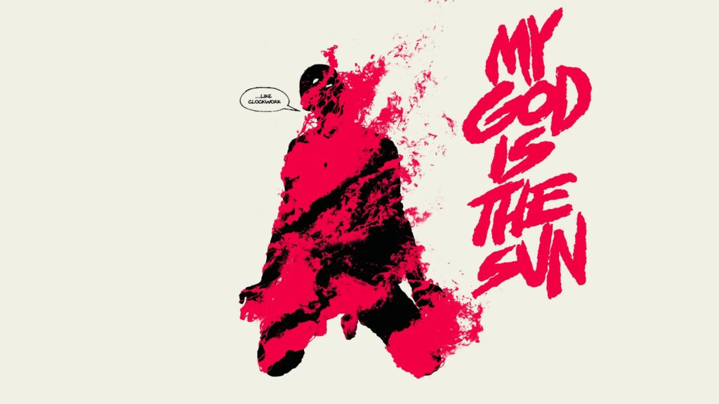Abstract Dark Silhouette with Red Smoke Effect My God Is The Sun 4K Desktop Wallpaper