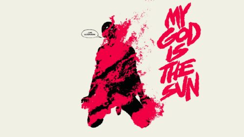 Abstract Dark Silhouette with Red Smoke Effect My God Is The Sun 4K Desktop Wallpaper