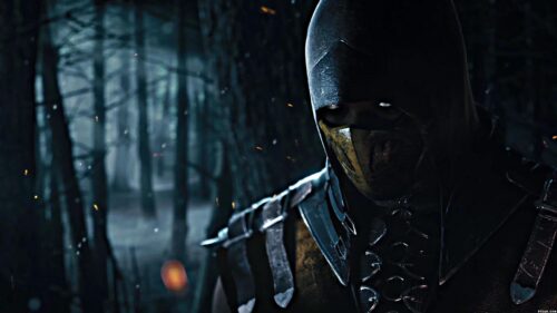 Scorpion Mortal Kombat Cinematic Dark Forest 4K Desktop Wallpaper