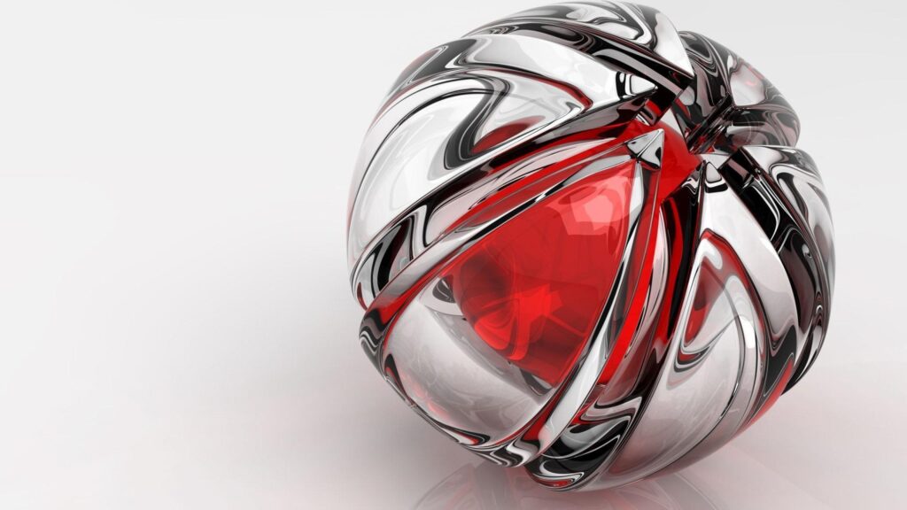 Abstract Chrome and Red Crystal Sphere 3D Art 4K Desktop Wallpaper