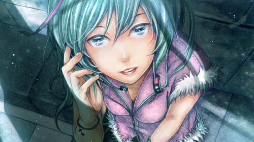 Anime Girl with Teal Hair and Headset Artistic Portrait Desktop Wallpaper