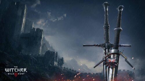 The Witcher 3 Wild Hunt Dual Swords at Kaer Morhen 4K Desktop Wallpaper