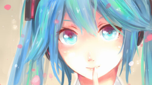 Close-up Portrait of Hatsune Miku with Turquoise Hair and Expressive Eyes PC Wallpaper