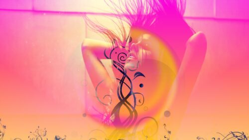 Abstract Artistic Portrait of a Woman with Vibrant Pink and Orange Glow Desktop Wallpaper