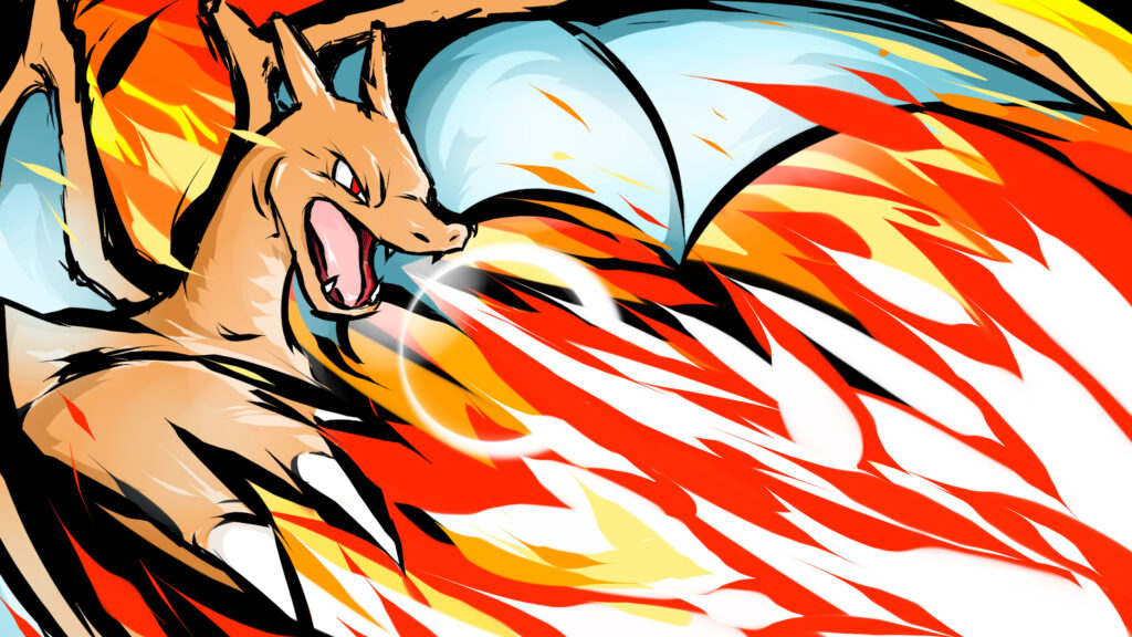Dynamic Charizard Flamethrower Attack Art 4K Desktop Wallpaper