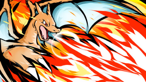 Dynamic Charizard Flamethrower Attack Art 4K Desktop Wallpaper