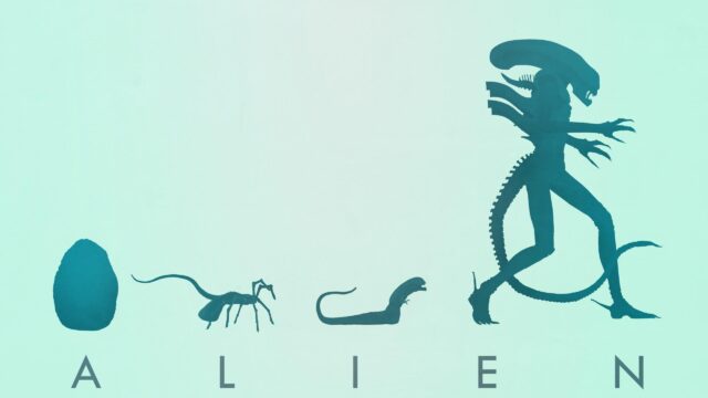 Minimalist Alien Xenomorph Lifecycle Evolution Desktop Wallpaper