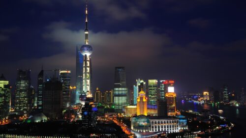 Stunning Night View of Shanghai Lujiazui Skyline Featuring the Oriental Pearl Tower 4K Wallpaper