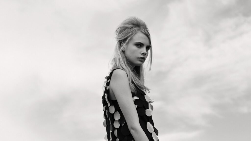 Stunning Black and White Portrait of Cara Delevingne Fashion Desktop Wallpaper