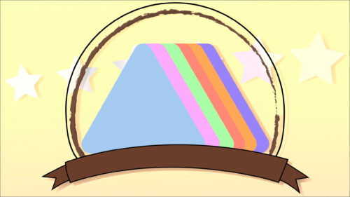 Minimalist Pastel Triangle Layers with Decorative Ribbon Frame Desktop Wallpaper