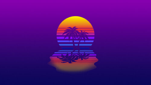 Retro Synthwave Sunset with Tropical Palms 4K Desktop Wallpaper