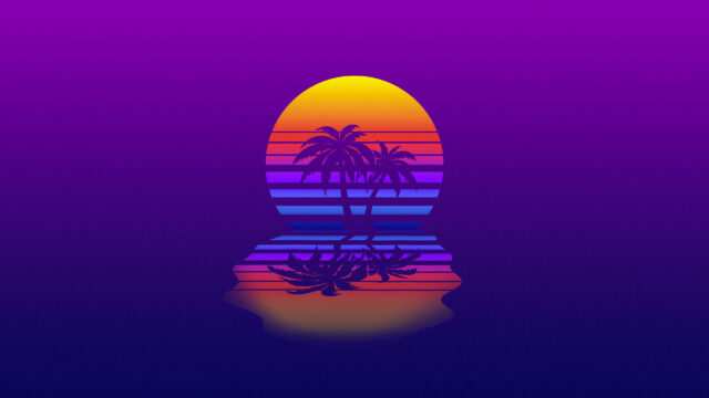 Retro Synthwave Sunset with Tropical Palms 4K Desktop Wallpaper