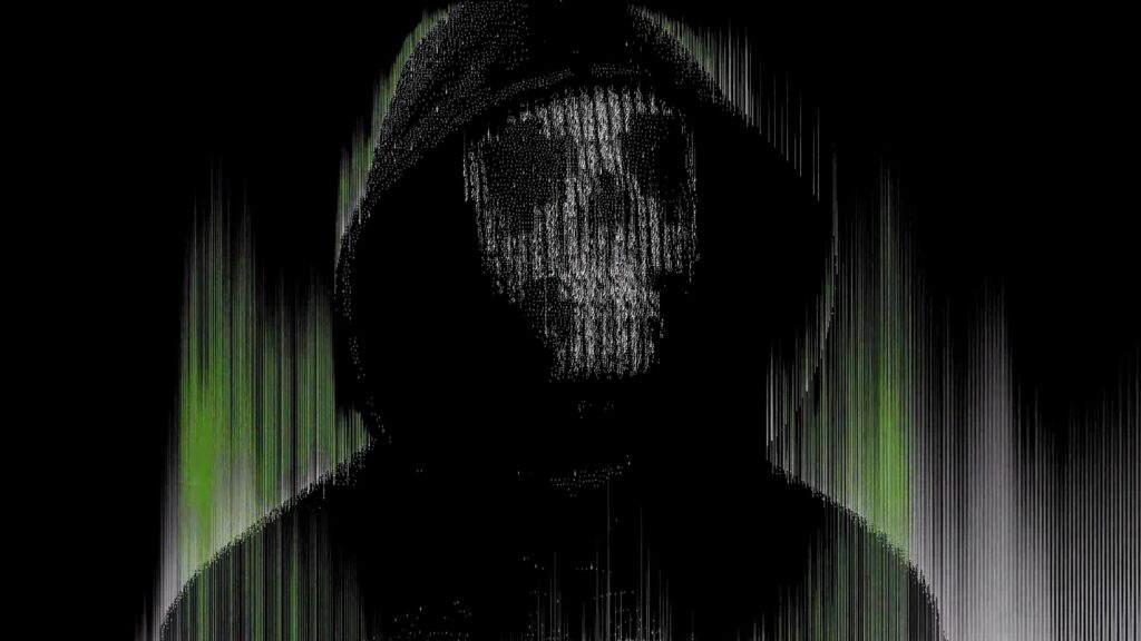 Glitch Effect Hooded Skull Cyberpunk Aesthetic 4K Desktop Wallpaper