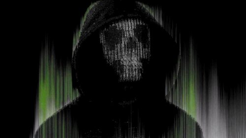 Glitch Effect Hooded Skull Cyberpunk Aesthetic 4K Desktop Wallpaper