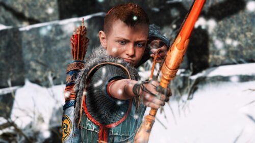 Atreus Aiming with Bow and Arrow God of War 4K Desktop Wallpaper