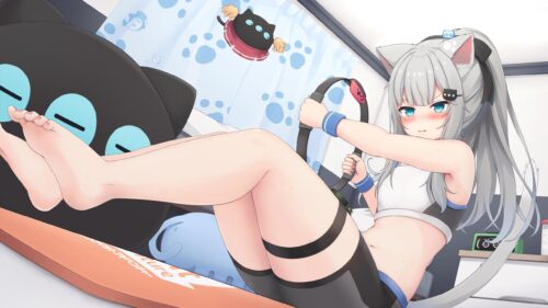 Cute Anime Cat Girl Exercising with Ring Fit Adventure 4K Desktop Wallpaper