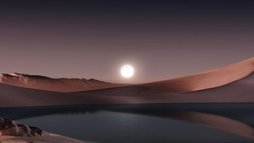 Minimalist Desert Oasis with Glowing Sun at Sunset PC Wallpaper