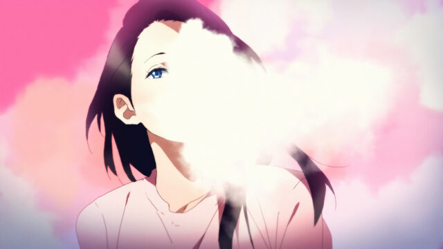 Aesthetic Anime Girl with Dreamy Pink Clouds 4K Desktop Wallpaper