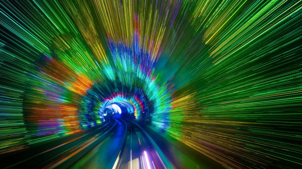 Hyper Speed Cyberpunk Neon Tunnel Lights 4K Desktop Wallpaper