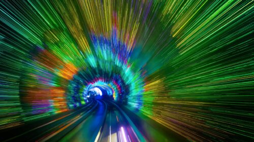 Hyper Speed Cyberpunk Neon Tunnel Lights 4K Desktop Wallpaper