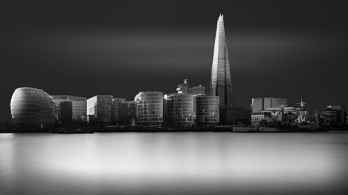 Stunning Black and White London Cityscape Featuring The Shard Desktop Wallpaper