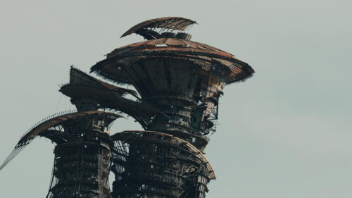 Futuristic Dystopian Scavenger City Tower PC Wallpaper
