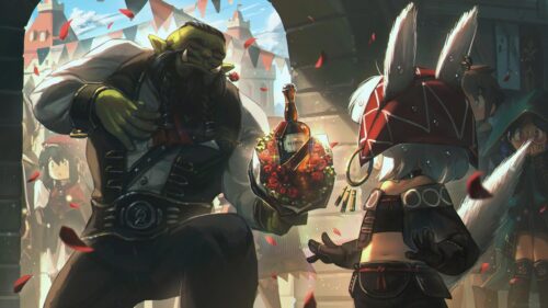 Fantasy Orc Proposing to a Miqo’te Anime Art 4K Desktop Wallpaper