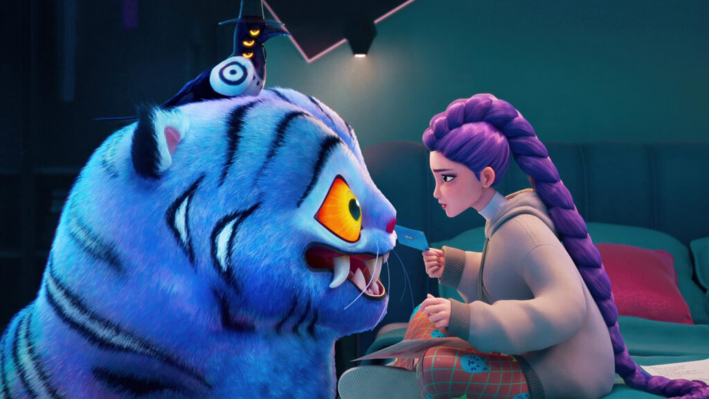 Animated Girl with Blue Tiger Friend 4K Desktop Wallpaper