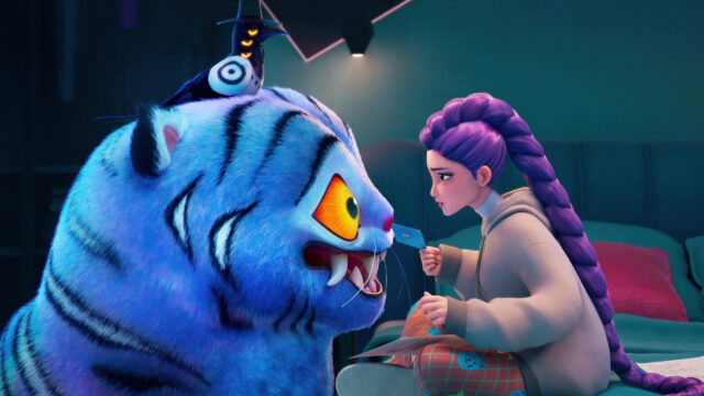 Animated Girl with Blue Tiger Friend 4K Desktop Wallpaper