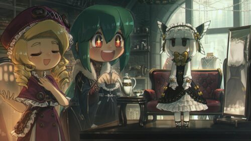 Anime Girls Having Tea in a Fashion Boutique 4K Desktop Wallpaper
