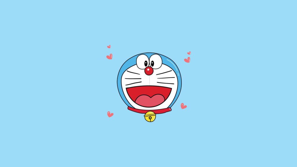 Cute Doraemon Smiling with Hearts Minimalist 4K Desktop Wallpaper
