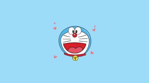 Cute Doraemon Smiling with Hearts Minimalist 4K Desktop Wallpaper