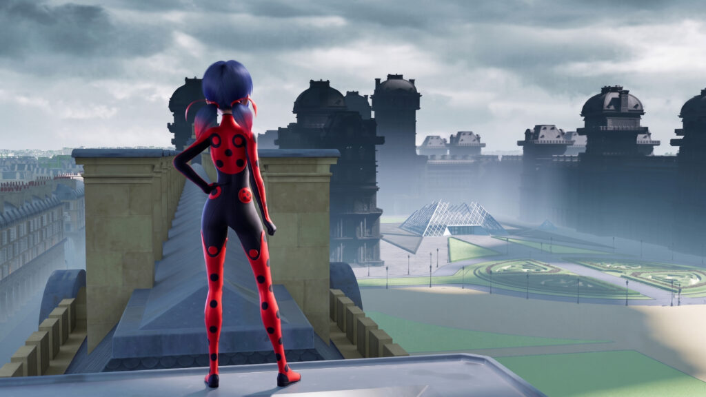 Ladybug Miraculous Overlooking Paris Louvre Museum 4K Desktop Wallpaper