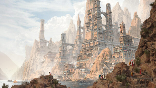 Stunning Fantasy Mountain Citadel City Concept Art 4K Desktop Wallpaper